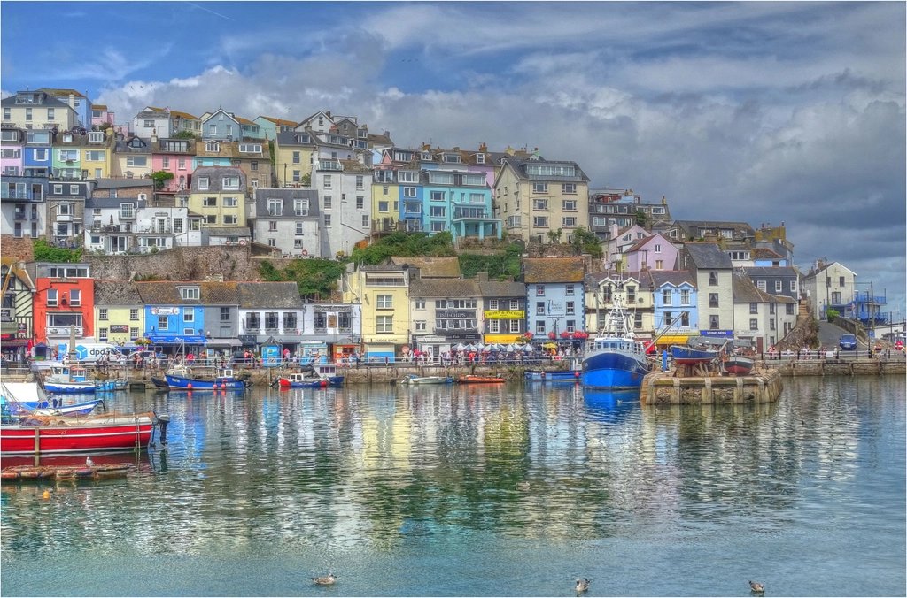 Harbour village with moored boats